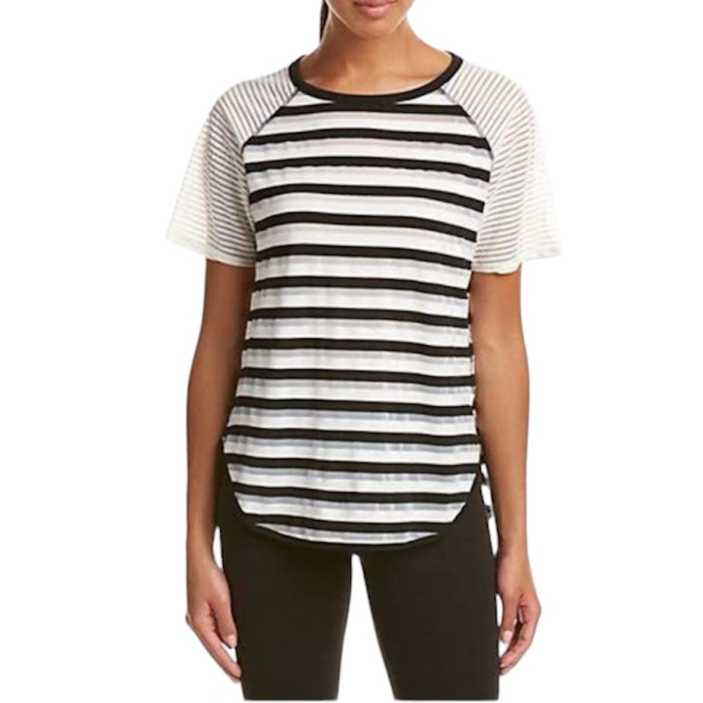 Derek Lam 10c x Athleta | Mesh Striped Raglan Tee Black White